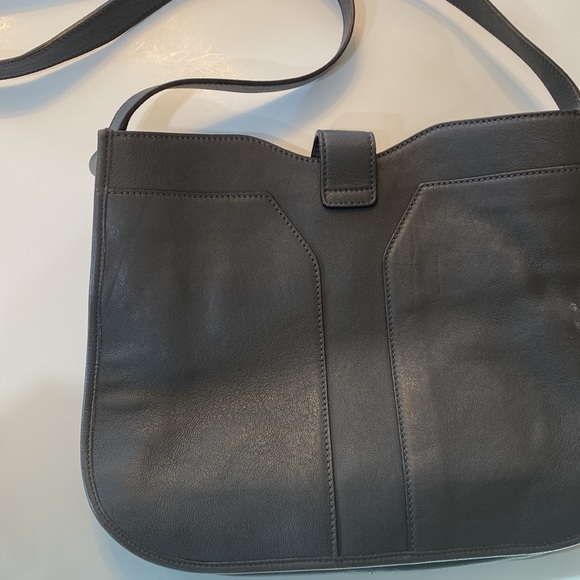 YSL Ligne Gray Yves St Laurent Shoulder Bag Card Compartments Brass-Tone Y Purse - Picture 10 of 11